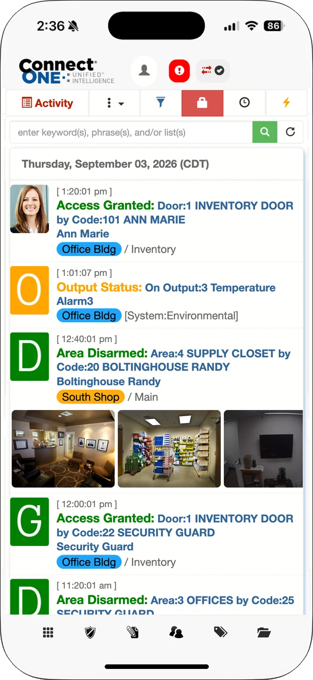 Real-time activity monitoring in the Connect ONE mobile app