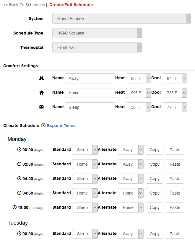 Thermostat scheduling in Connect ONE
