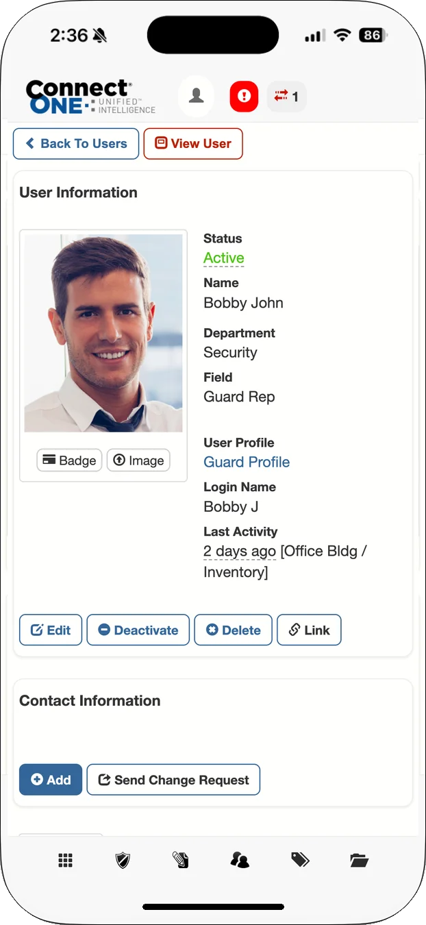 User management in the Connect ONE mobile app