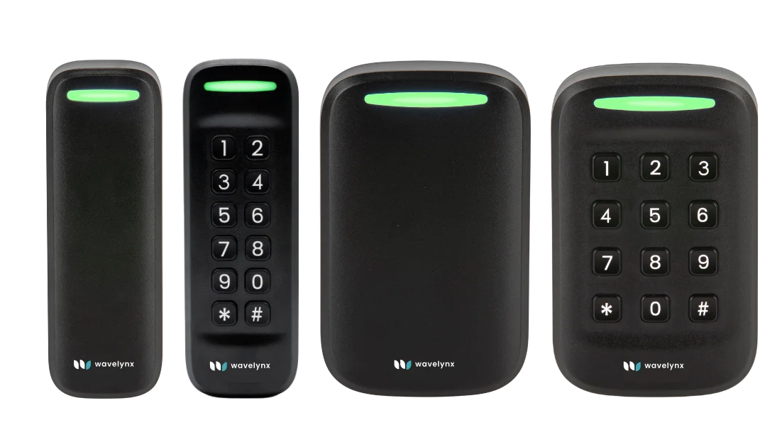 Wavelynx APEX Reader family: AX-10 Mullion, AX-15 Mullion Keypad, AX-20 Single Gang, and AX-25 Single Gang Keypad