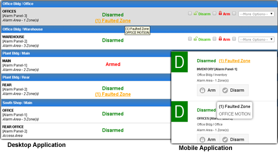 Faulted Zones are now displayed alongside the Arming Status