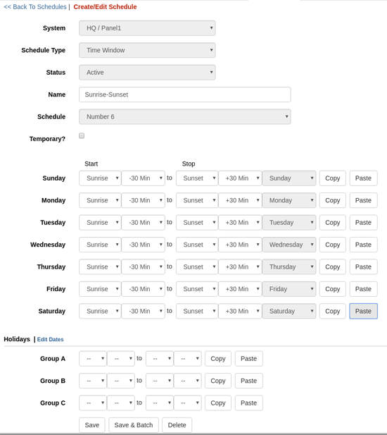 Sunrise/Sunset Schedules for DMP XR Control Panels