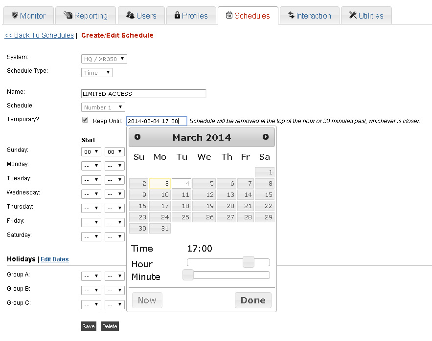 New Temporary Schedule Option