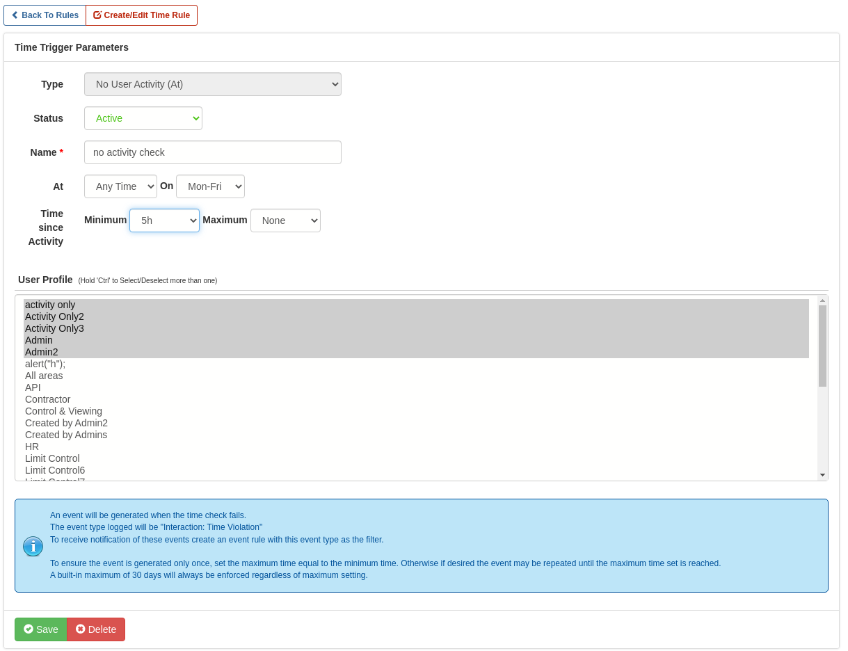 Time Rule: No User Activity Check